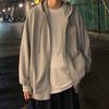 Men Hooded Jacket Zip-up Loose Sweatshirt Jacket Solid Color Casual