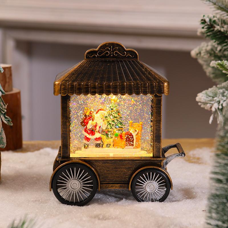 Christmas Decoration Trolley Music Box Snow Lantern Santa Claus Gift Night Light Desktop Window Decorations