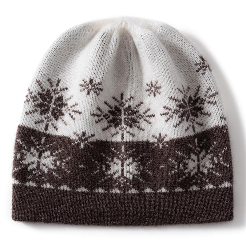 Cashmere Hat Women's Autumn and Winter New Snowflake Jacquard Fashion Color Matching Bag Head Warm Versatile Cold Knitted Ear Hat