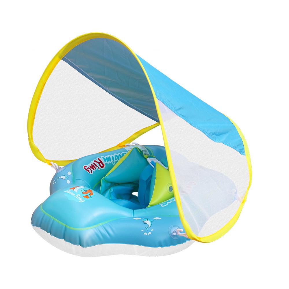 Foldable Baby Inflatable Swim Ring with Canopy Shade