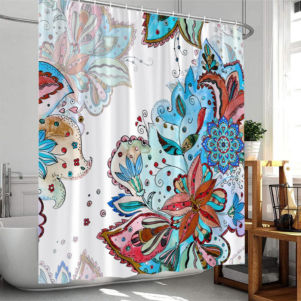 Boho Floral Shower Curtain Abstract Colorful Bohemian Flowers Tropical Leaves Polyester Bathroom Curtain Bathtub Home Decoration