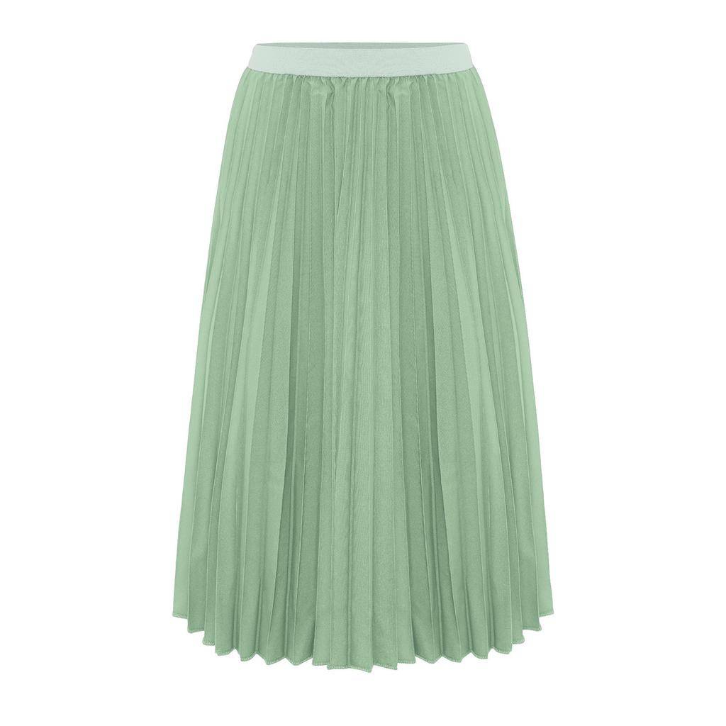 Girls High Waist Elastic Waistband Solid Color Pleated Skirt with Lining Flowy Holiday Birthday Skirt