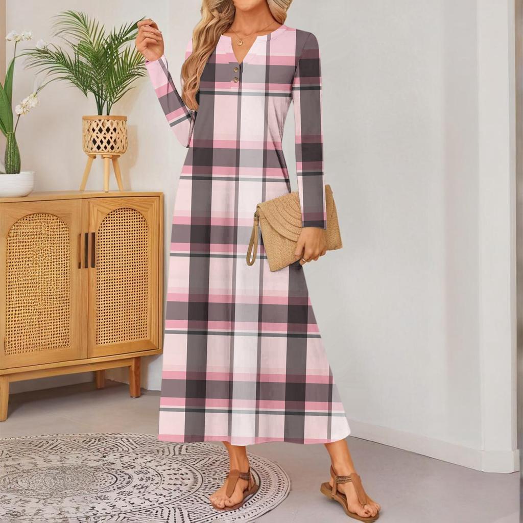 Rochie confortabilă largă cu mânecă lungă, cu imprimeu retro pentru femei, rochie elegantă