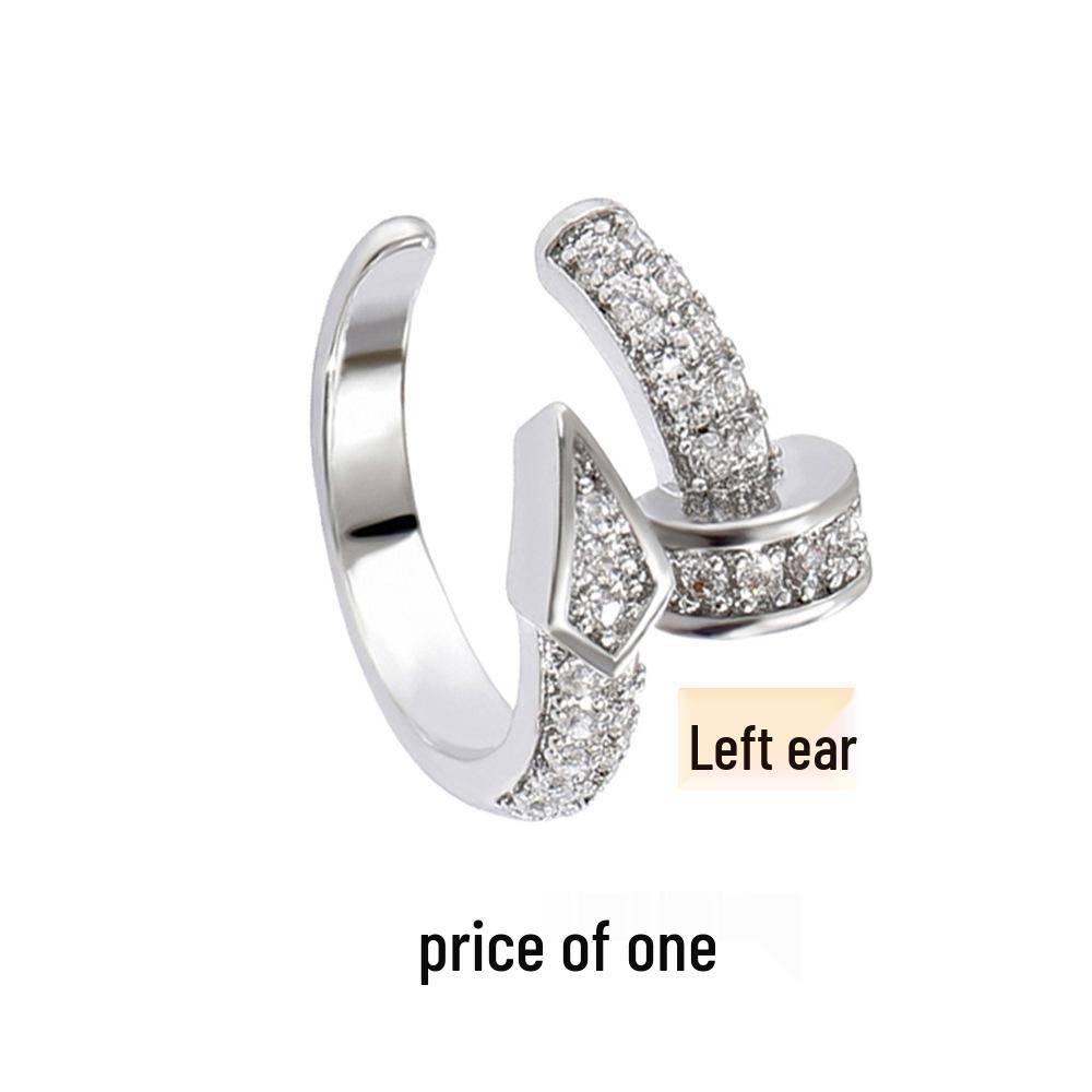 Zirconia Double-Layer Rhinestone Cross Chain No-Piercing Star Ear Cuff for Women