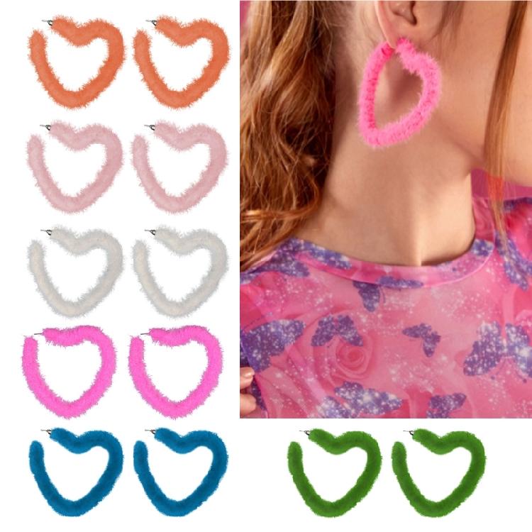 Sweet Cool Plush Heart Hoop Earrings Exaggerated Dangle Earrings Birthday Gift