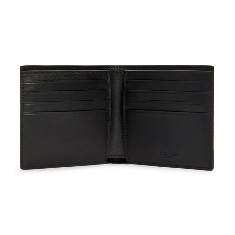 Coach Billfold Wallet Double Layer Printed Logo New York Folded Leather Clutch Card Holder Wallet Medium Unisex Wallets Black C3412-QBBK
