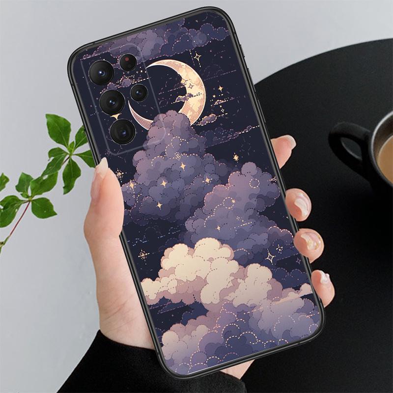 Scenery Anime Art Night Sky Stars Moon Phone Case For Samsung S25 S24 S23 S22 S21 S20 Ultra S20 S22 S21 S23 S20 FE S24 Plus