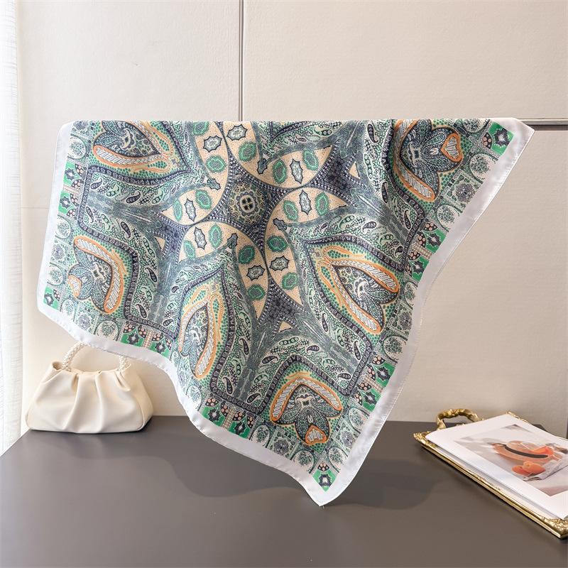 2026 New Imitation Silk Scarves Bandanas Paisley Printed Square Scarf For Women Luxury Hijab Neckerchief Elegant Shawl Wraps