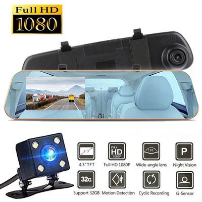 Mirror 4.3 Inch Touch Screen 1080p Video Recorder Dash Camera Night Vision Dual Lens Mirror Rear View Camera Car DVR