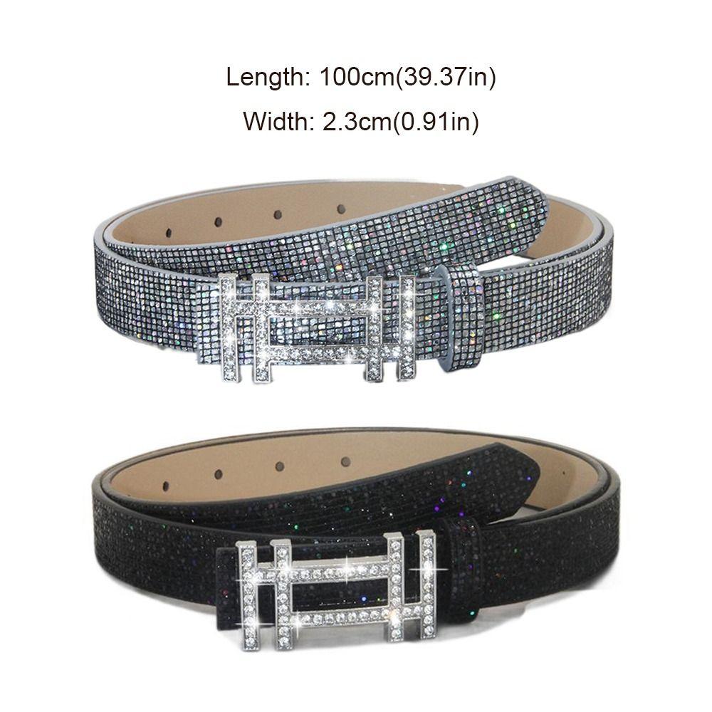 Glitter PU Leather Belt Bling Bling Trendy Waistband Vintage Waist Strap  Women