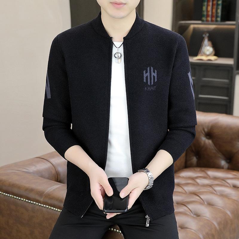 

Весенне-осенний мужской вязаный кардиган, высококачественный свитер для верхней одежды, модная вязаная куртка для мужчин среднего и молодого возраста XXXXL чёрный
