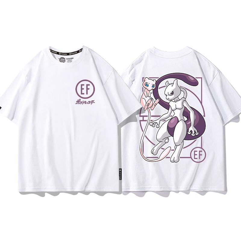 Tričko s potiskem Pokémonů pro děti Vhodné pro chlapce i dívky v létě Řada Genki Mewtwo Krátký rukáv