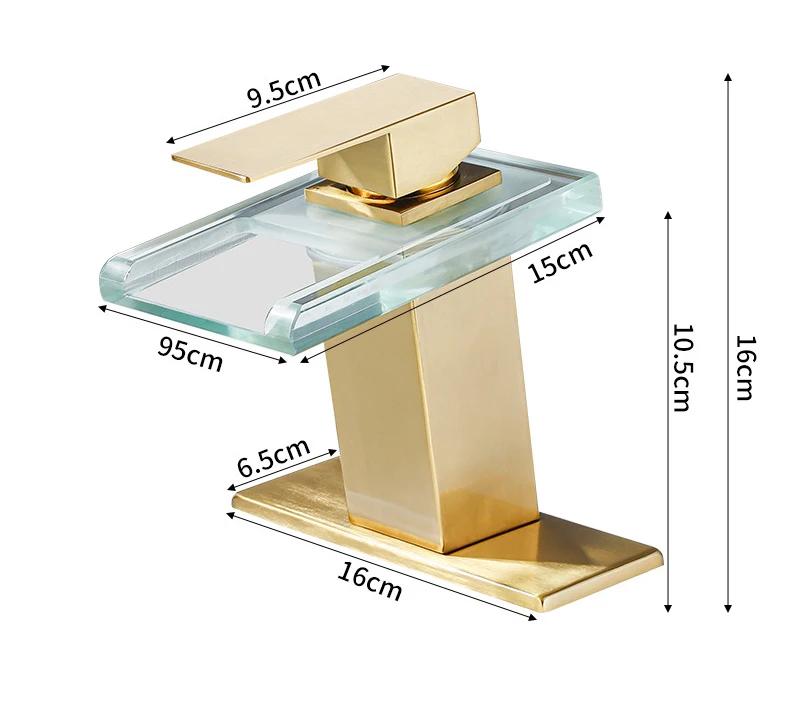 Basin Faucet Waterfall LED 3 Colors Glass Outlet Bathroom Battery Powered Basin Mixer Tap Chrome Deck Mounted Hot Cold Tap