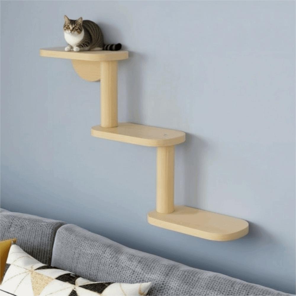 3-Level Wall Mounted Cat Tree Solid Wood Cat Sisal Scratching Post Cat Perch  Pet Playground