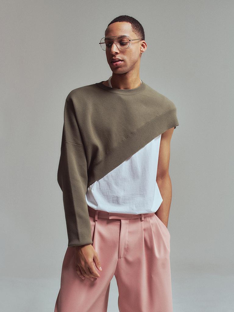ERER [Un] Diagonal Crop Knit Khaki