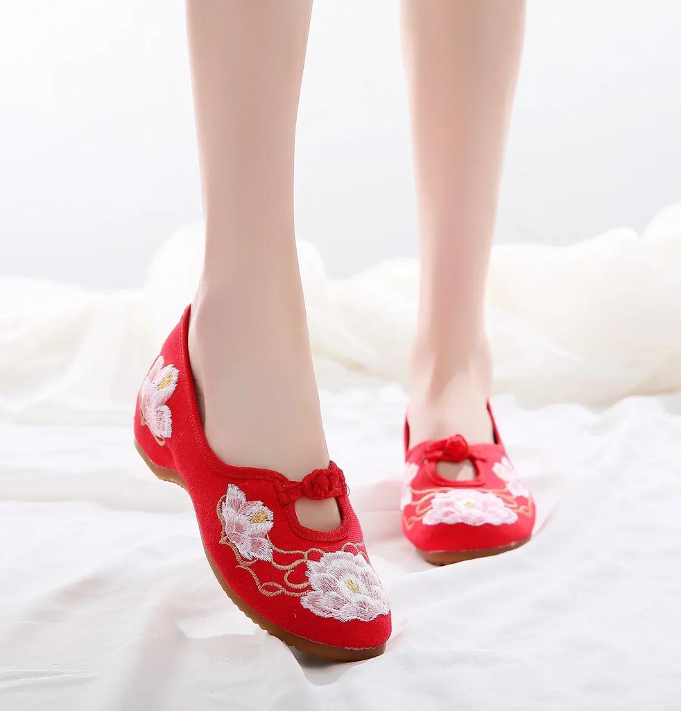 Mode Vintage Femme Chaussures en Tissu Élégant Style Ethnique Décontracté Broderie Streetwear Style Chinois Chaussures Femme Été