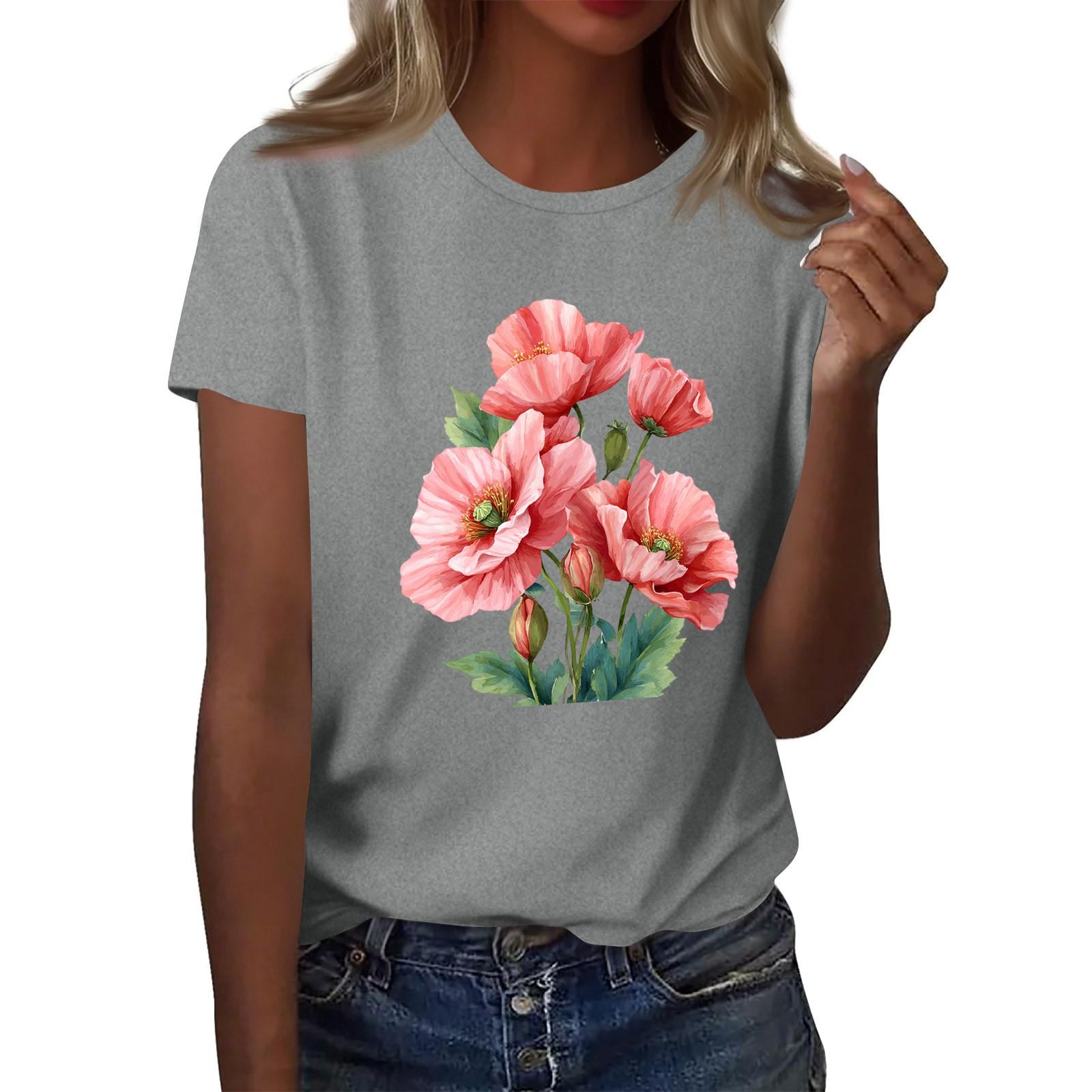 

Жіноча модна повсякденна футболка з принтом і круглим вирізом з короткими рукавами Топ Футболка Топ L