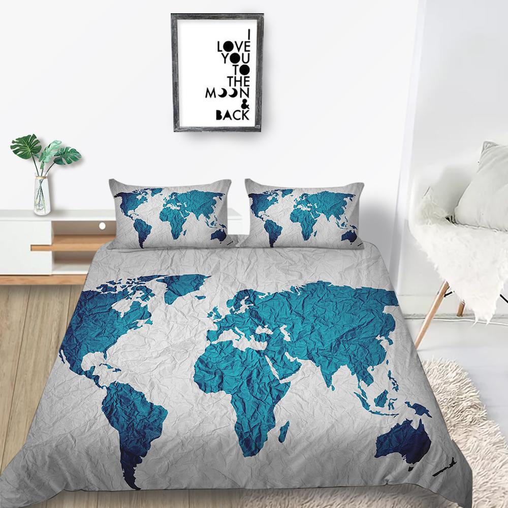 3D Map Printing Duvet Cover Set with Pillowcase Cartoon Home Textiles Bedding Set Children Twin Single Size Bed Sets
