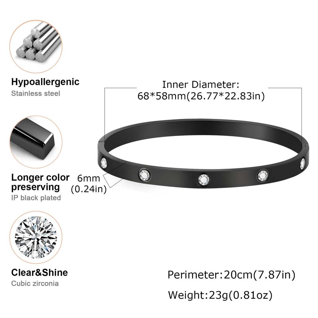 6MM Stylish Men's Bangles,Waterproof AAA CZ Stone Stainless Steel Bracelet,Valentine's Day Anniversaries Birthday Gift for Him