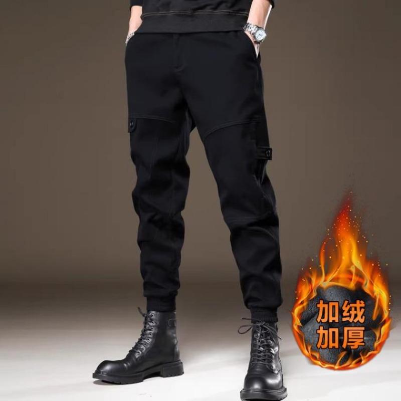 Winter Velvet Overalls Men's Loose Large Size Tied Feet Casual Wear-resistant Trend Versatile Pocket Pants