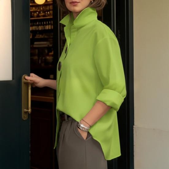 Women Shirt Lapel Long Sleeve Loose Fit Shirt Tops Metal Buttons Pure Color Summer Shirt Work Parties Casual Wear