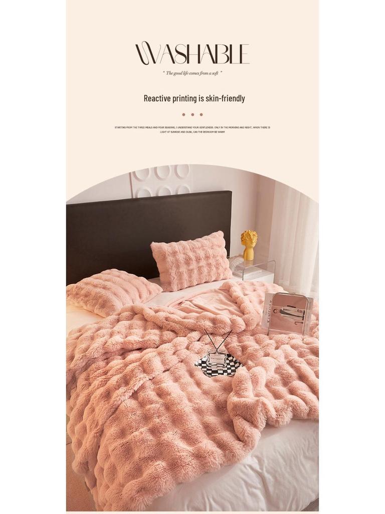 G5Z Thickened Warm Faux Fur Rabbit Fleece Blanket, Anti-Static Milk Velvet Throw for Sofa or Nap