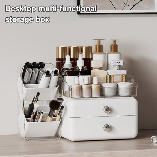 Desktop Cosmetics Storage Box Large Capacity Cosmetic Organizer with 2 Drawers Removable Multi-Compartment Box Makeup Organizer for Dresser