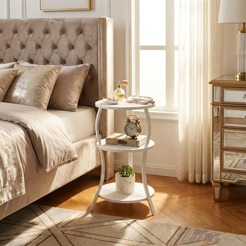 ZEXVIDA Retro Round Coffee Table, Bedside Table, Folding Side Table, 30cm Wide x 30cm Deep x 55cm High (White)