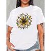 European Size Short-Sleeved Women'S Tee  Featuring a Retro Sunflower Design with Leopard Print.Summer Bohemian Top ,Casual Wear with a Round Neck
