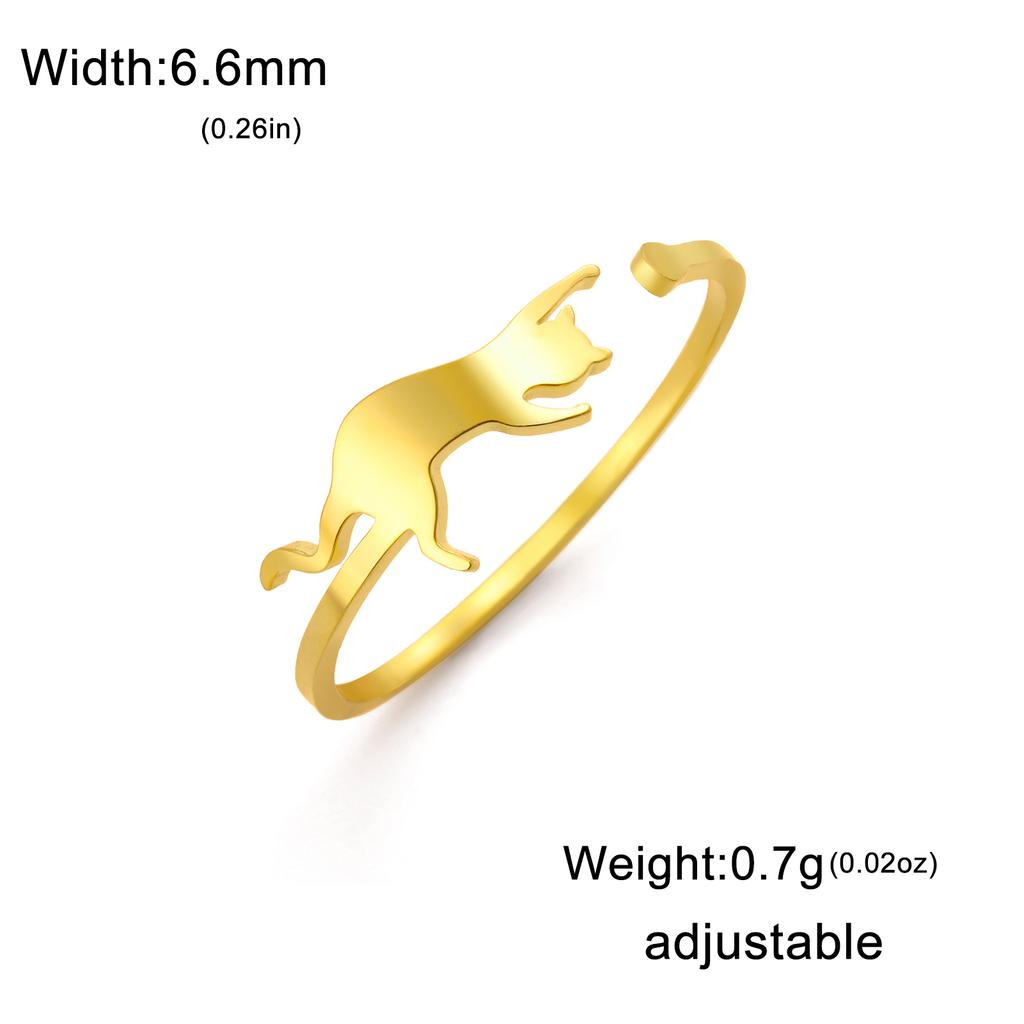Skyrim Cute Cat Open Ring Stainless Steel Kitten Enthusiast Pet Animal Adjustable Ring Women's Minimalist Ring Lover Gift