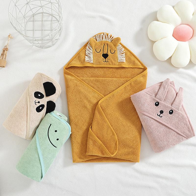 Baby Hooded Poncho Towel  Cotton Class  Bath Cloak with Cartoon Print Super Soft Highly Absorbent for Newborn Infants