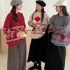 Vintage Christmas knitted pullover sweater for women's red autumn and winter new lazy wind loose soft waxy knitted sweater for women