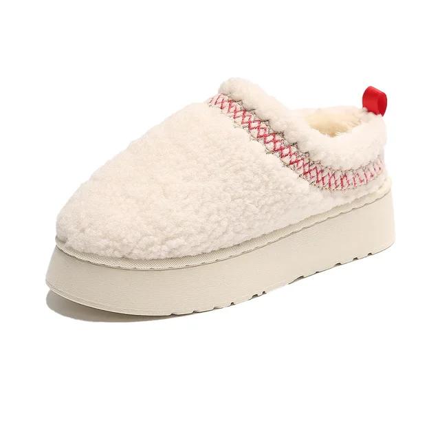 Warm Fur Ankle Boots Women Flats Platform Slippers Plush Flip Flops Winter Cotton Shoes for Women Brand Design Snow Botas