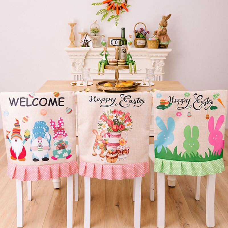 Easter Theme Chair Cover, Indoor Decorative Gnomes Cute Rabbit Pattern Chair Cover, Cute Cartoon Style Home Decorations