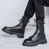 Men Luxury Fashion Motorcycle Boots Black Original Leather Shoes Lace-up High Top Knight Boot Cowboy Platform Long Botas Hombre