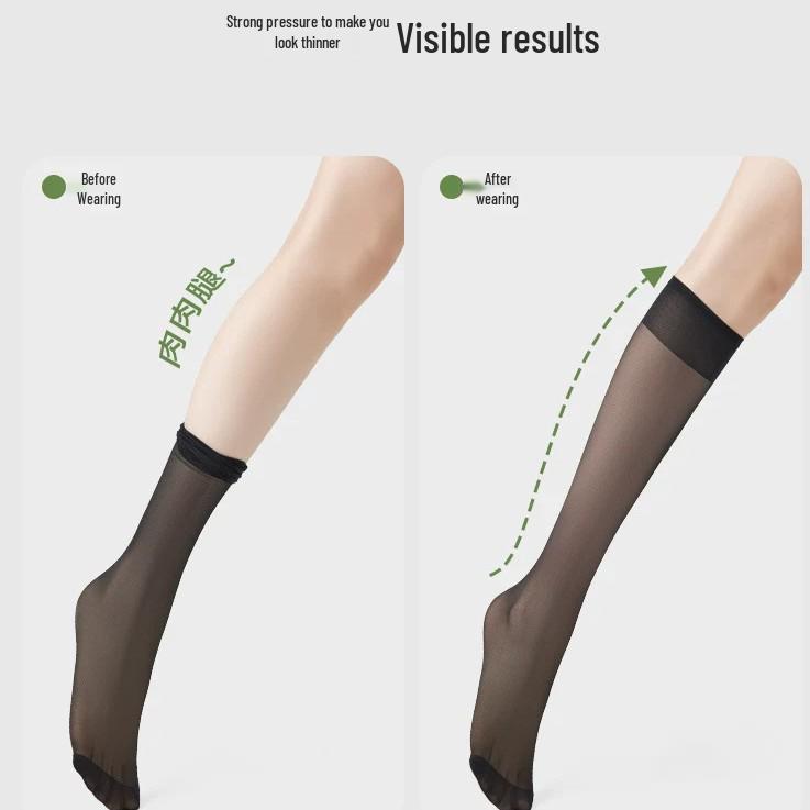 Extended Mid-Calf Slimming Micro-Pressure Stockings: Cut-to-Fit, Summer, Anti-Snag, Invisible Half-Calf Design.