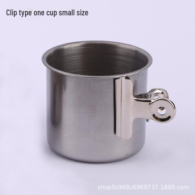 Stainless Steel Parrot Food & Water Double Clamp Cup for Starlings & Mynas - Bite-Resistant Feeder
