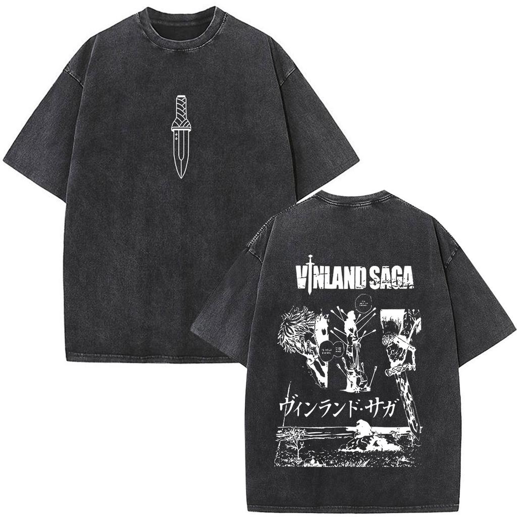Anime Vinland Saga Thorfinn I Have No Enemies Vintage Washed T Shirt Mens Women Manga Casual Oversized Tshirts Male Streetwear