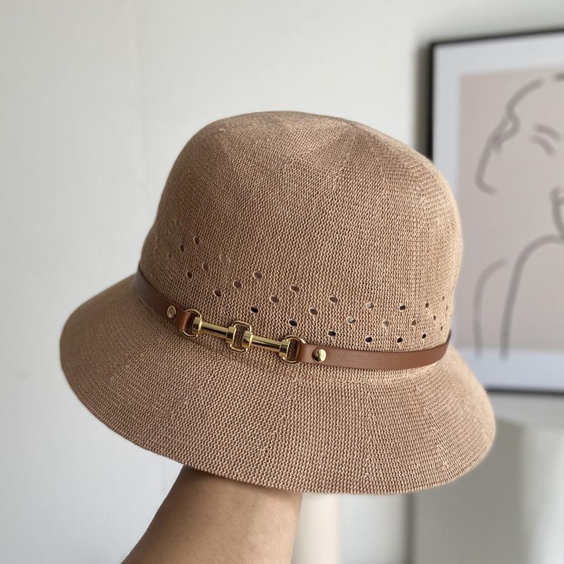 Hat Women's New Hollow Knitted Belt Bucket Hat Face Small Sunscreen Hat Top Hat