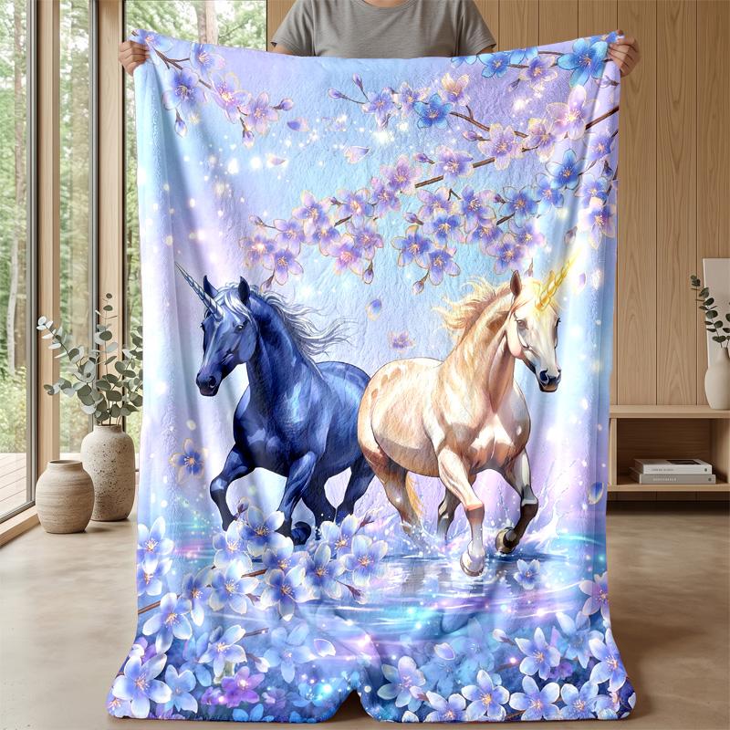 Unicorns Around Rainbow Sphere Theme Blanket Lightweight Warm Flannel Blanket Decorative Throw Blanket for Home Decoration