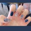 24Pcs Handmade Short Round Coffin Press On Nails Ocean Star Moon Blue Gradient Fake Nails With Glue