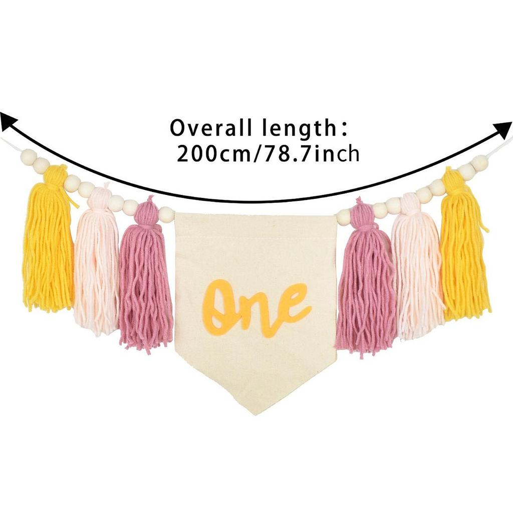 Boho 1st Birthday Party Decoration Banner Photo Prop for Girl Baby Shower Pink Wall Hangings Decorative for Kids Bedroom Gift