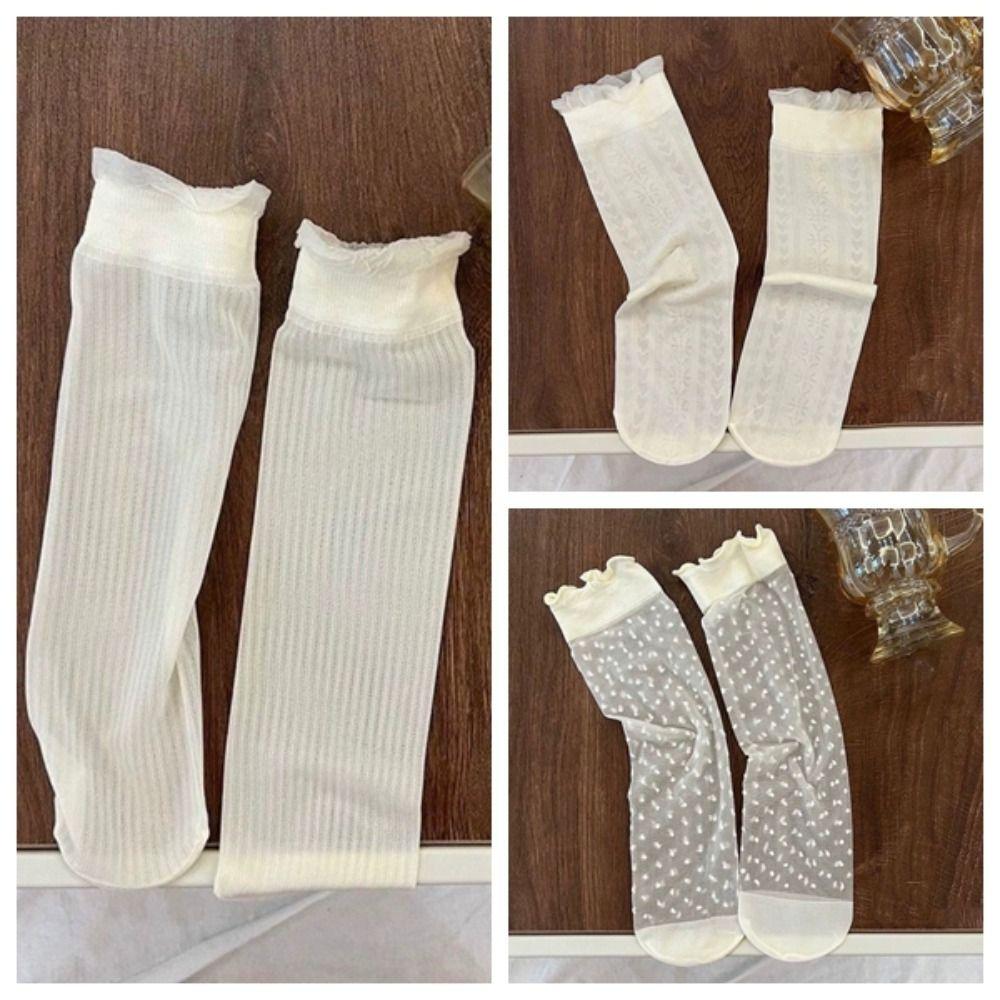 Süße Rüschenrand Spitze Transparente Socken Atmungsaktives Eis Seidennetz Dünne Socken Lolita Sommer Ultra-Dünne Socken Mädchen