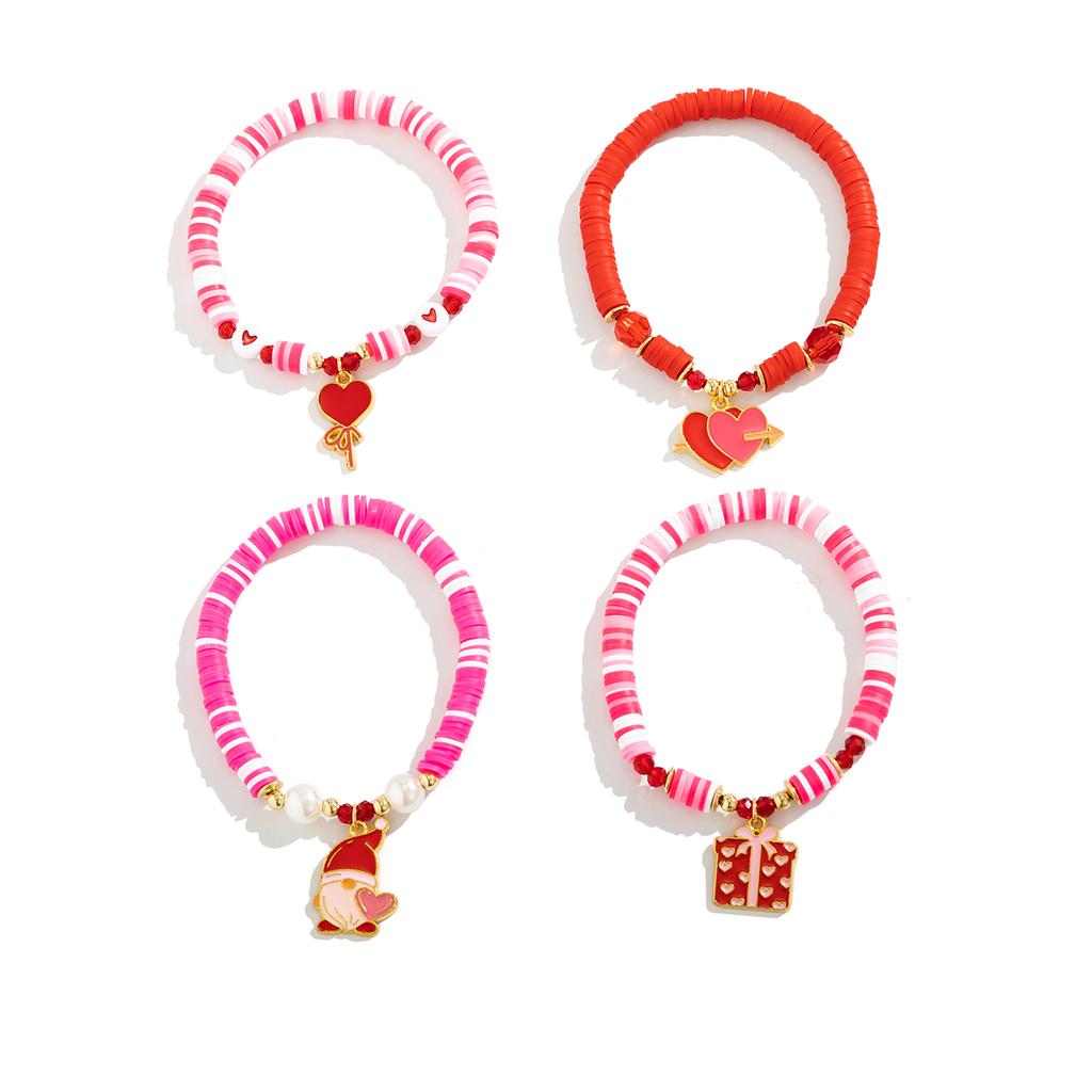 Ingemark 4Pcs/Set Exquisite Romantic Pink Crystal Heart Pendant Bracelets Women Acrylic Resilient Chain Christmas Party Jewelry