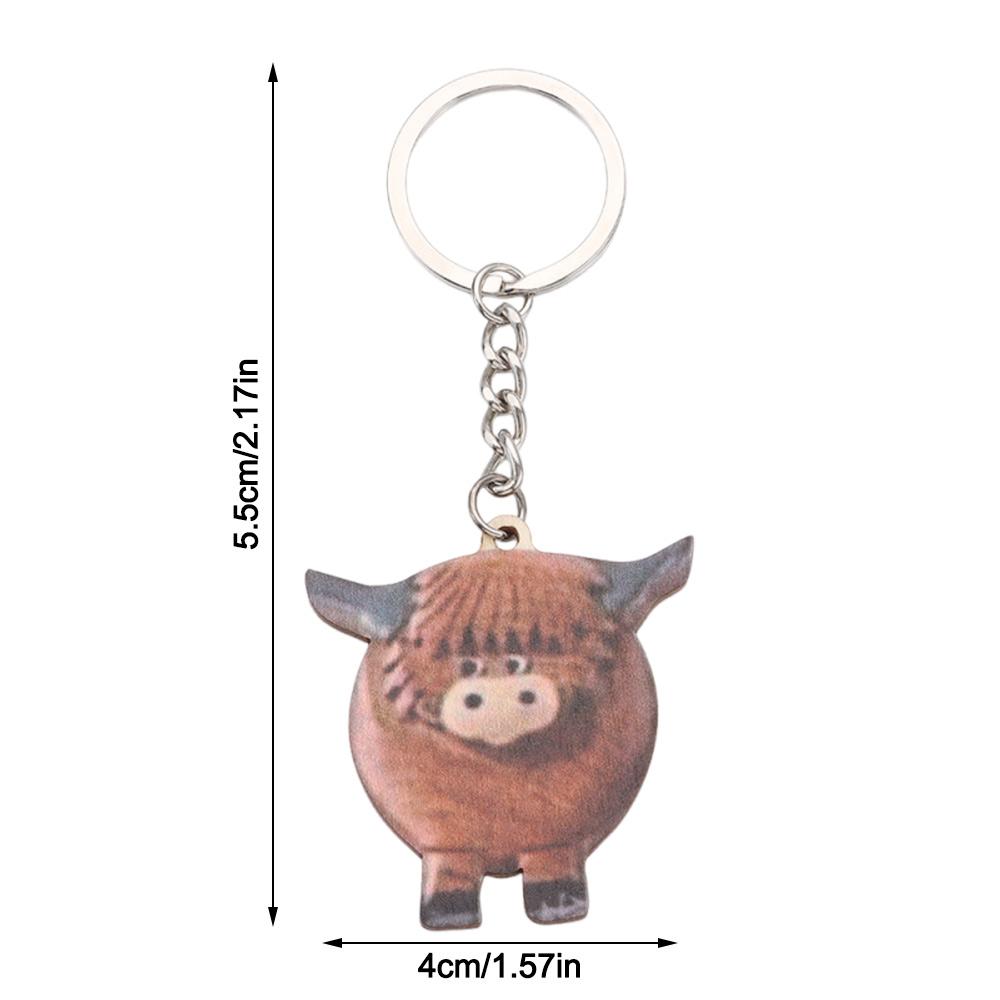 Wooden Portable Highland Cow Decor Keychain Car Key Buckle Highland Cow Keyring Funny Highland Cow
