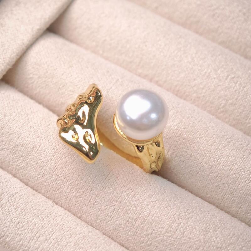 Baroque Imitation Pearl Irregular Rings for Women Men Unique Personality Design Wide Opening Rings Banquet Jewelry Accessories