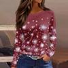 Women's Fashion Casual Slit Hem Round Neck Long Sleeve Loose Christmas Printed T-Shirt Ladies Top