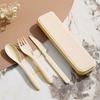 3Pcs Wheat Straw Dinnerware Set Portable Tableware Knife Fork Spoon Eco-Friendly Travel Cutlery Set Utensil Box Chopsticks Set