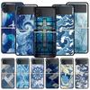 Cute Blue Pattern Phone Case For Samsung Galaxy Z Flip3 Flip4 Flip5 Case Shell For Z Flip 3 4 5 6 7 Hard Folding Cover
