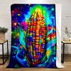 Colorful Psychedelic Corn Design Patterned Flannel Blanket Perfect for the Bedroom Living Room, Sofa, or a Little Nap